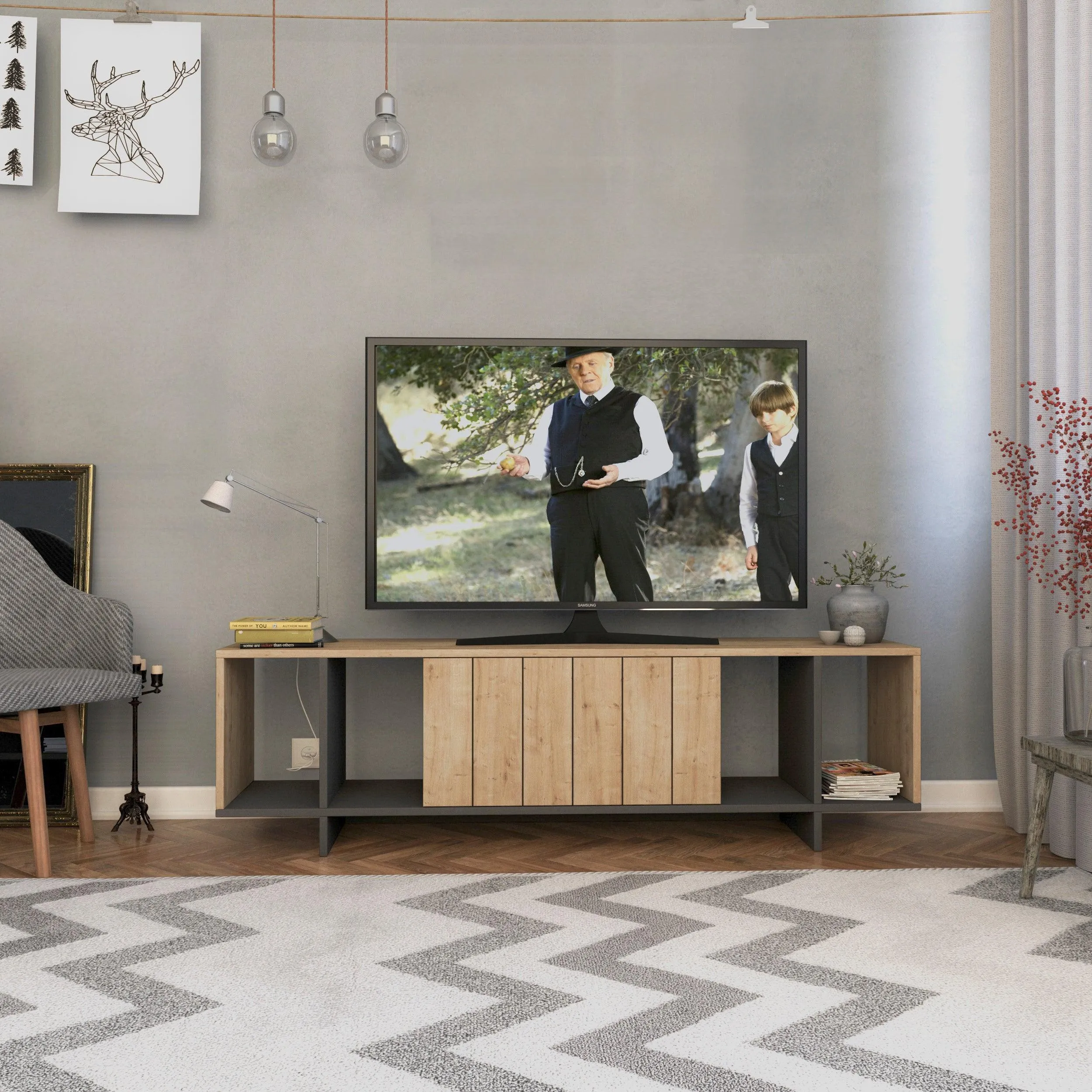 Zitano Modern TV Stand Multimedia Centre With Storage Cabinet 160cm